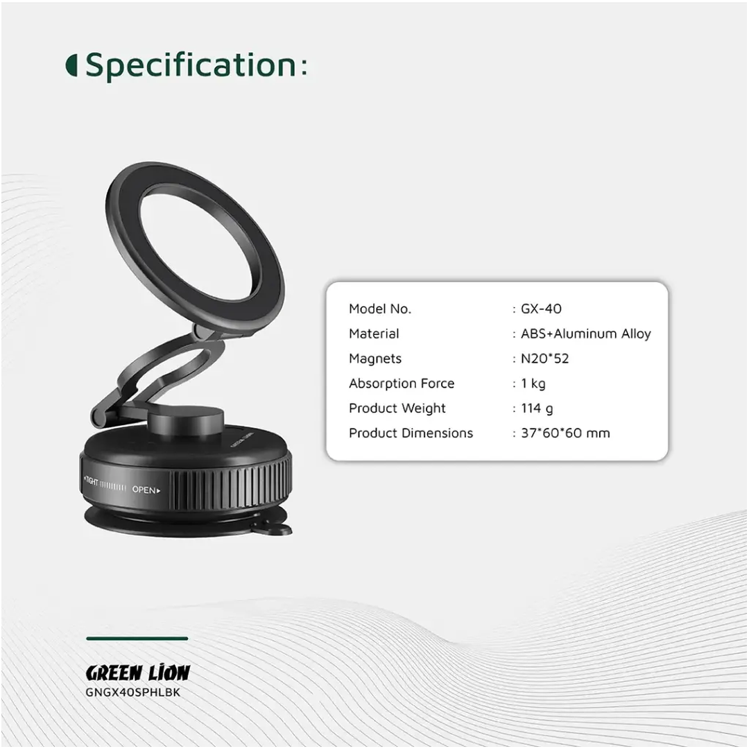 A Photo Of Green Lion GX-40 MagSafe Suction Phone Holder - Black