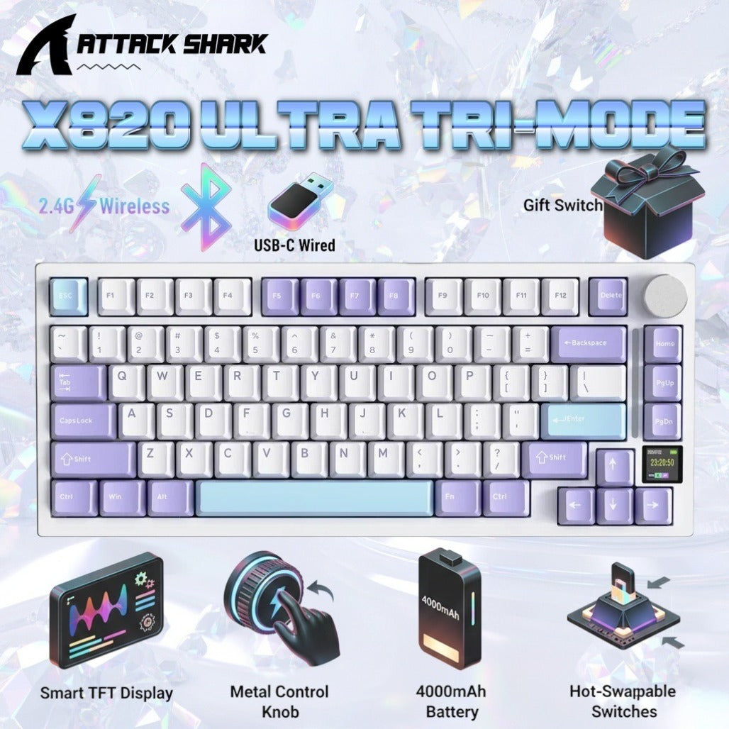 A Photo Of Attack Shark X820 Ultra 75% Tri-Mode Gasket Wireless Mechanical Gaming Keyboard