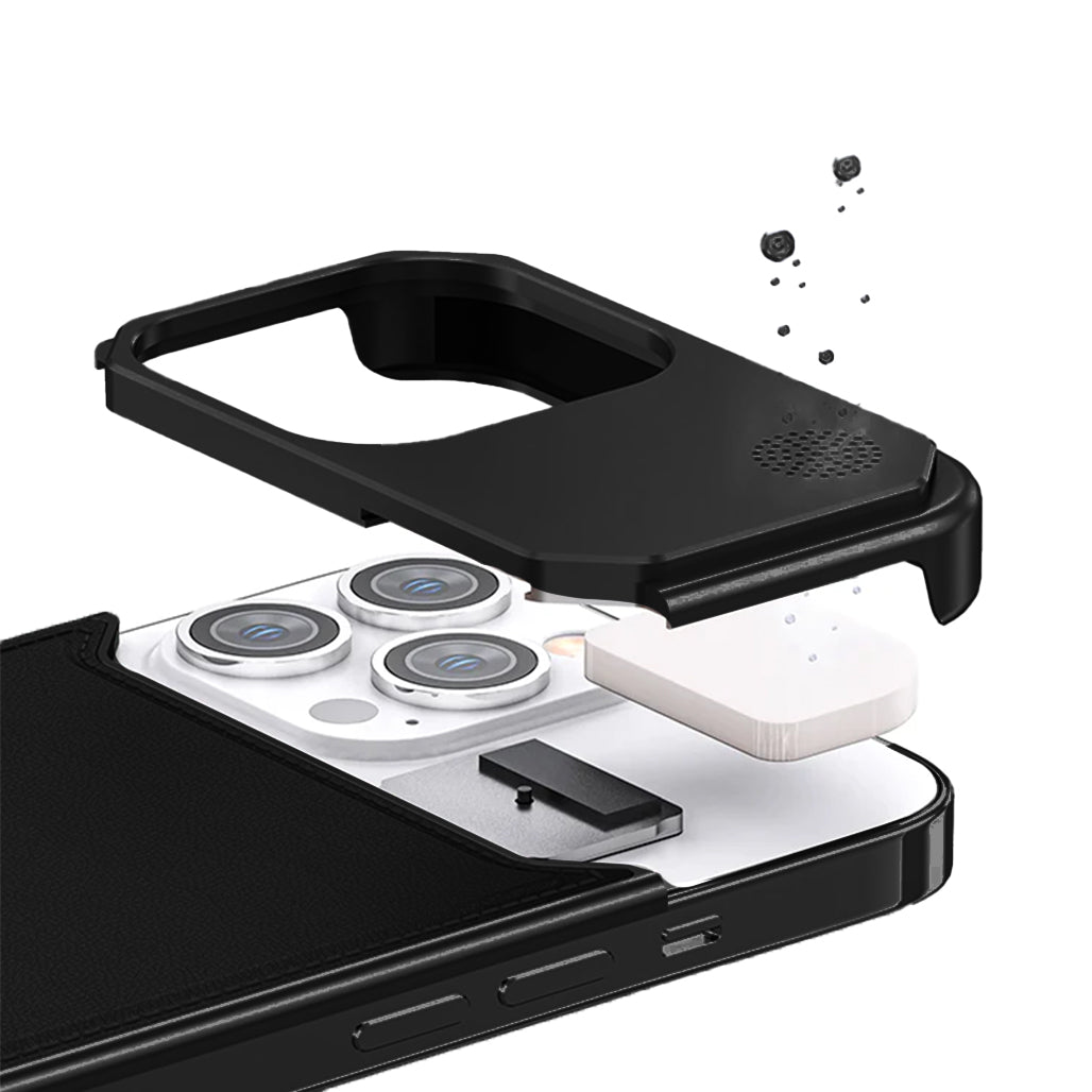 A Photo Of iPhone 15 Pro Aero Flex Premium Metallic Leather Case - Black