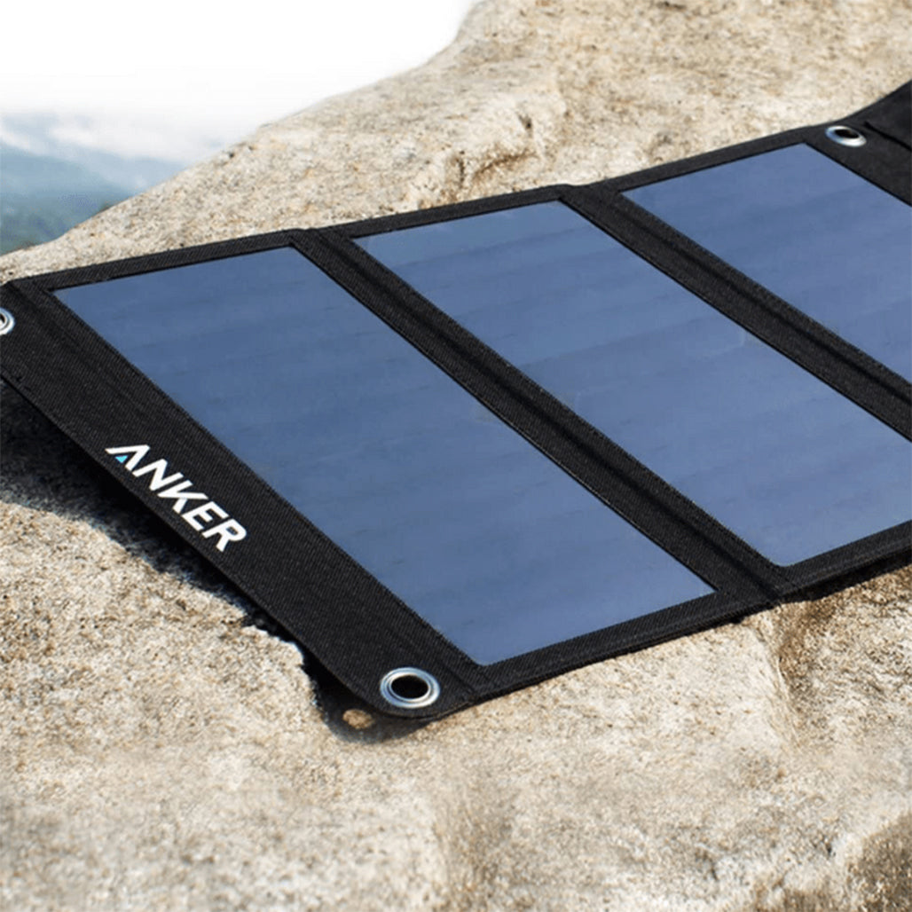 A Photo Of Anker 21W Dual USB Solar Charger – Portable High-Efficiency Outdoor Charging Panel for Smartphones & Tablets