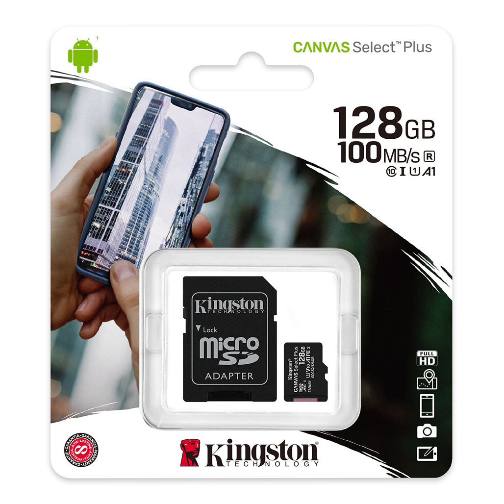 A Photo Of Kingston Canvas Select Plus microSD Card (SDXC) with SD Adapter - High-Speed, A1 Rated Performance for Android Devices