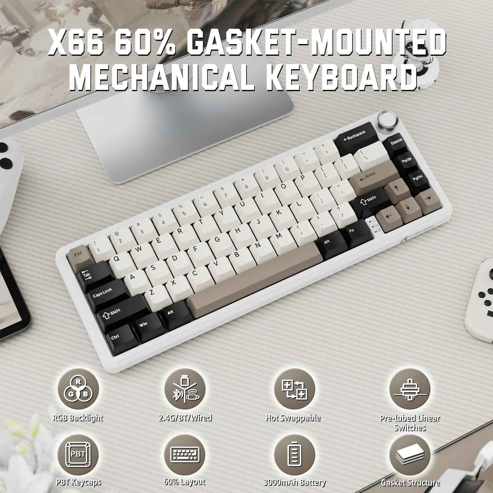 A Photo Of Attack Shark X66 Wireless Mechanical Gaming Keyboard