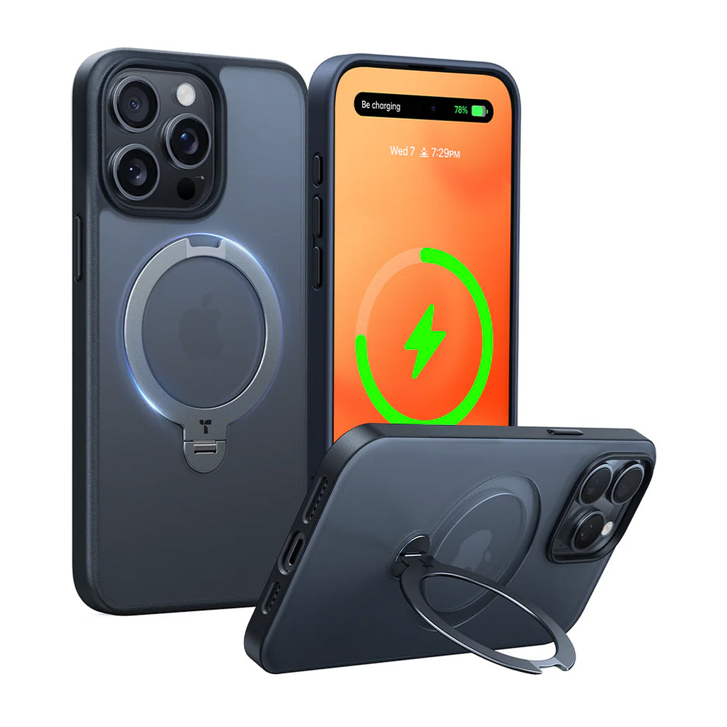A Photo Of Torras Ostand Spin 360° Stand MagSafe Case for iPhone 16 Pro Max – Full Protection with Built-in Rotating Stand and 4-Corner Airbags