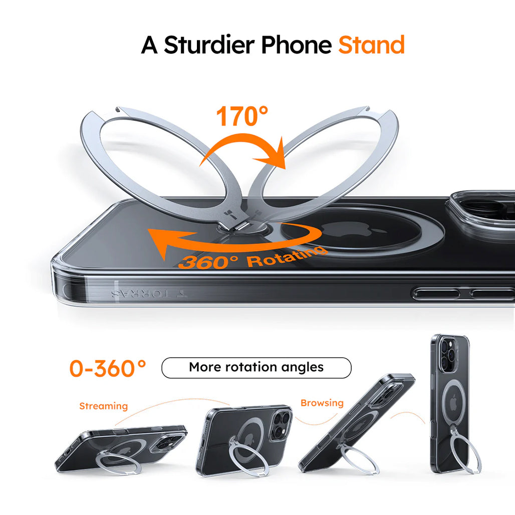 A Photo Of Torras Ostand Spin 360° Stand MagSafe Case for iPhone 16 Pro Max – Full Protection with Built-in Rotating Stand and 4-Corner Airbags