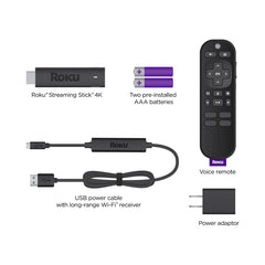 A Photo Of Roku Streaming Stick 4K with Voice Remote and Long-Range Wi-Fi - Black | HDR10+ Support, Compatible with Apple HomeKit, Alexa, Google Assistant