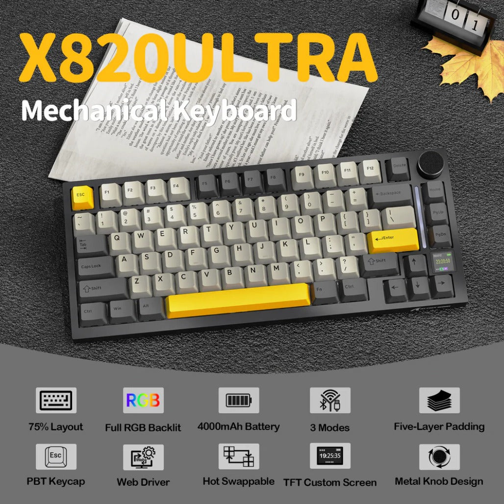 A Photo Of Attack Shark X820 Ultra 75% Tri-Mode Gasket Wireless Mechanical Gaming Keyboard