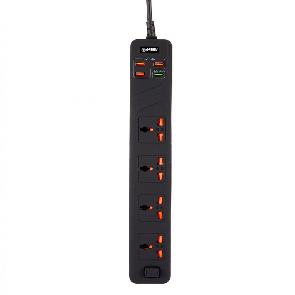 A Photo Of Green Lion GNPS3MQCBK 4 AC 4 USB 3.4A QC3.0 Multiport Smart Power Socket 3000W 3M