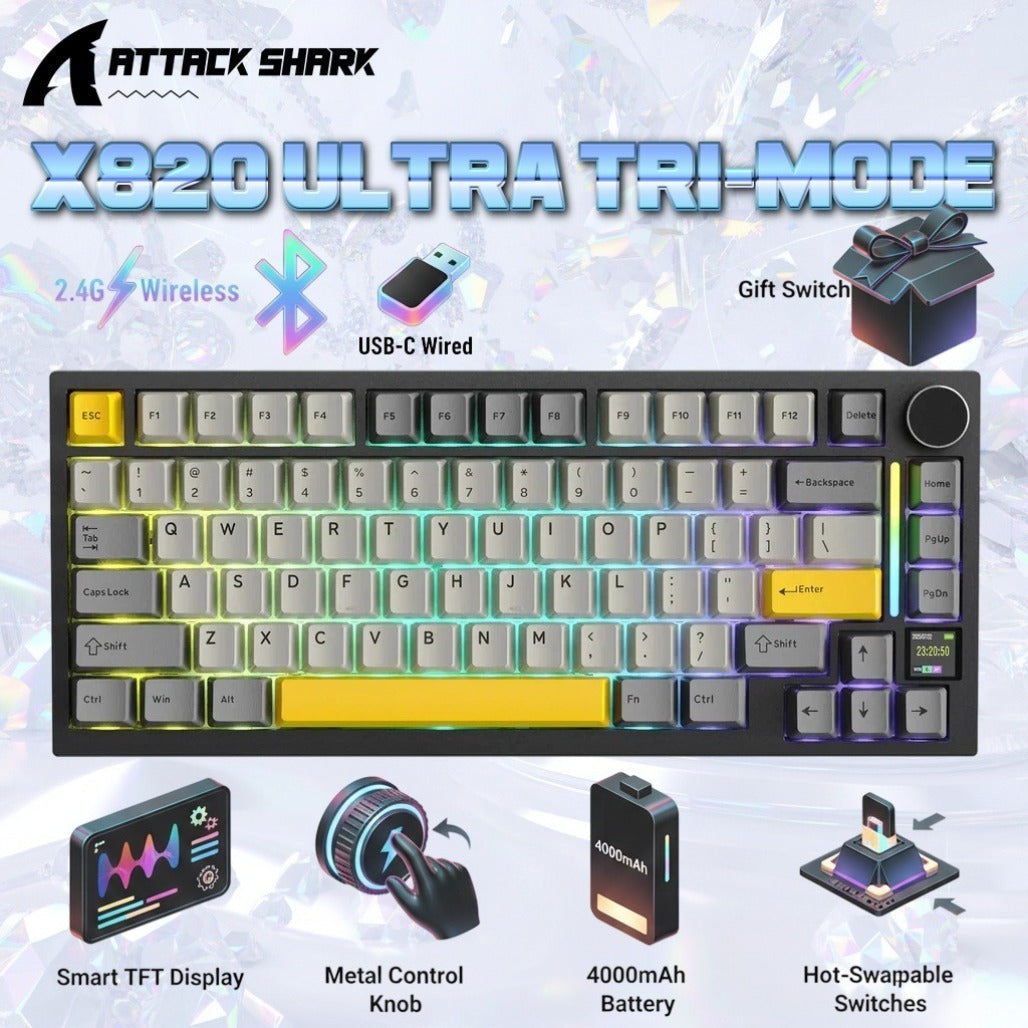 A Photo Of Attack Shark X820 Ultra 75% Tri-Mode Gasket Wireless Mechanical Gaming Keyboard
