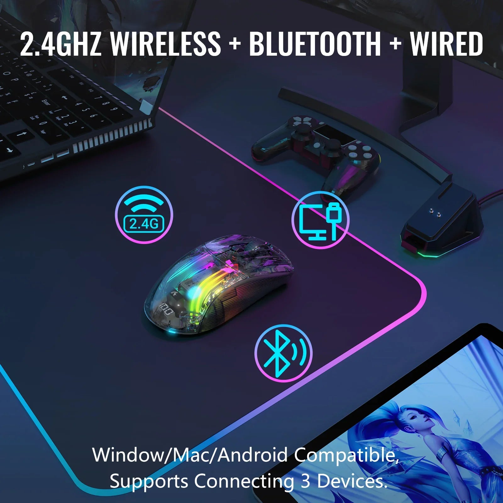 A Photo Of ATTACK SHARK X2 PRO - Wireless Gaming Mouse with RGB Charging Dock
