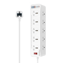 Promate PowerMatrix2-5M - 10AC Socket Space Efficient Power Strip with Multiple Fast Charging USB Ports