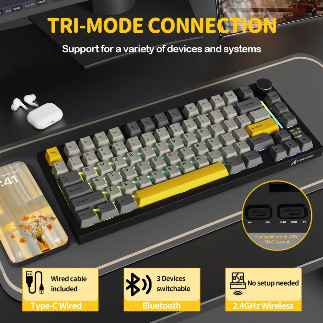 A Photo Of Attack Shark X820 Ultra 75% Tri-Mode Gasket Wireless Mechanical Gaming Keyboard