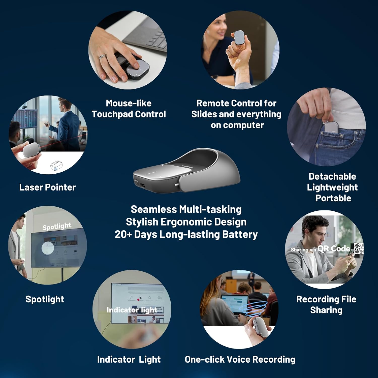 A Photo Of Cheerdots2 Bluetooth Detachable Air Mouse - Touchpad Mouse with Voice Recording and Laser Pointer