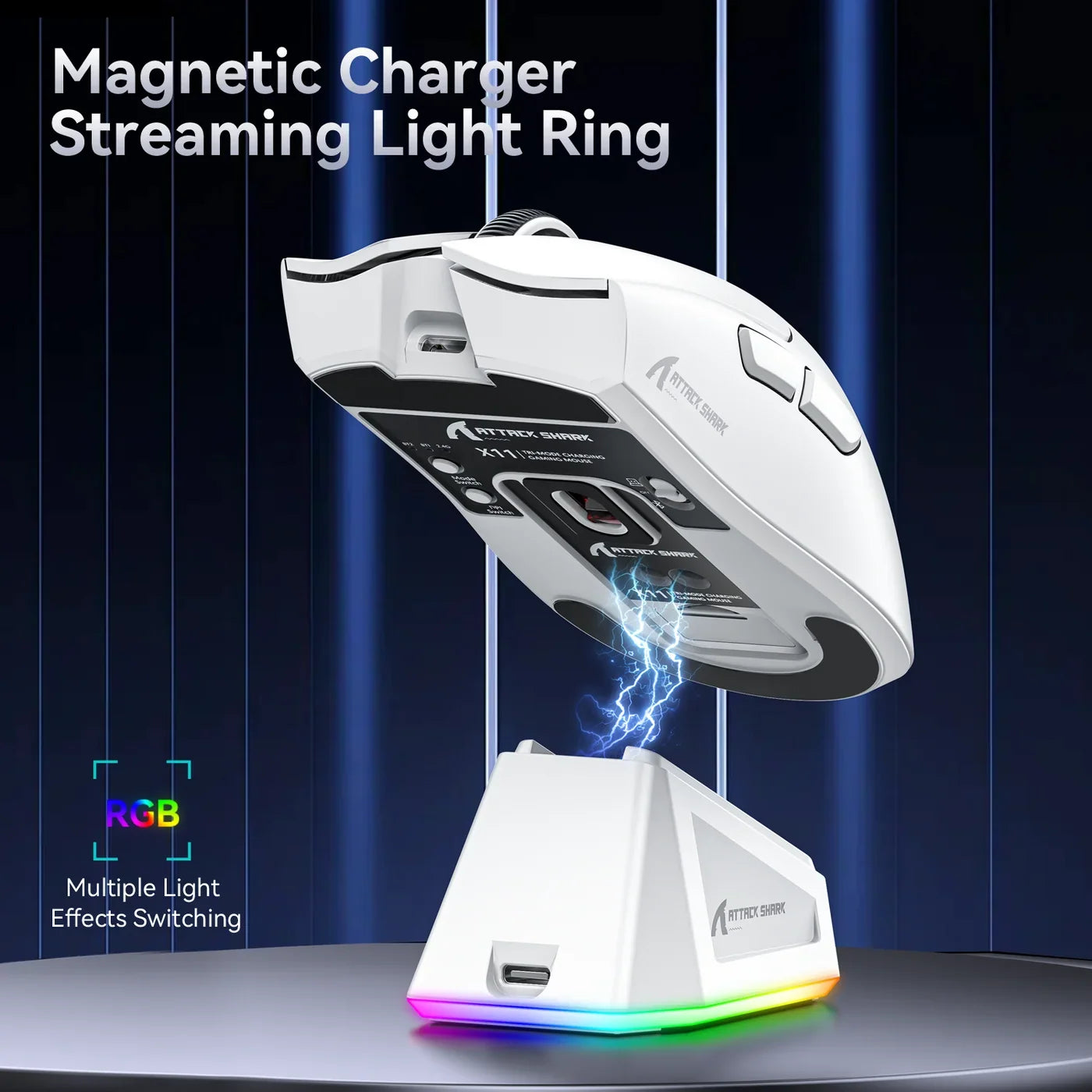 A Photo Of ATTACK SHARK X11 Wireless Gaming Mouse with RGB Magnetic Charging Dock