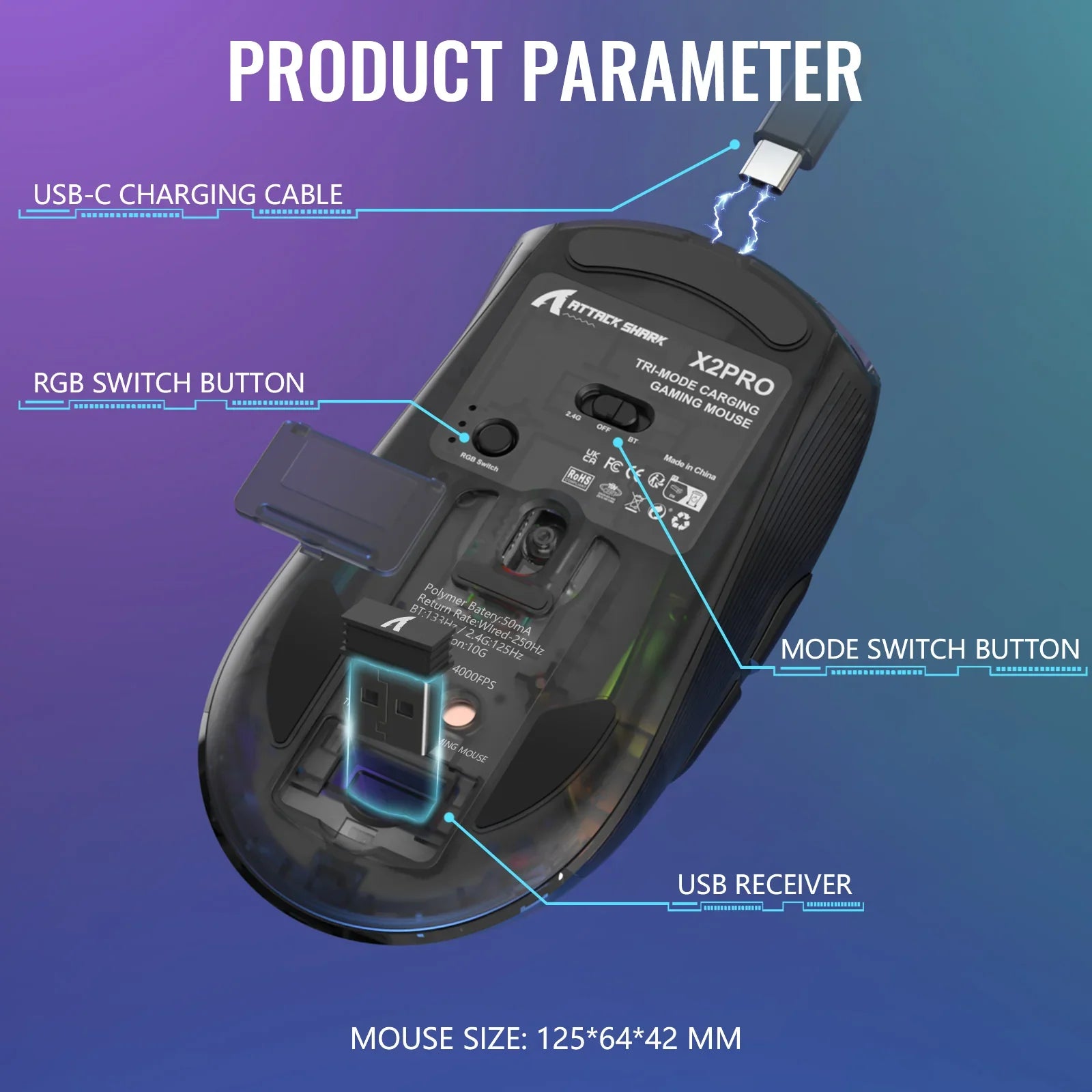 A Photo Of ATTACK SHARK X2 PRO - Wireless Gaming Mouse with RGB Charging Dock