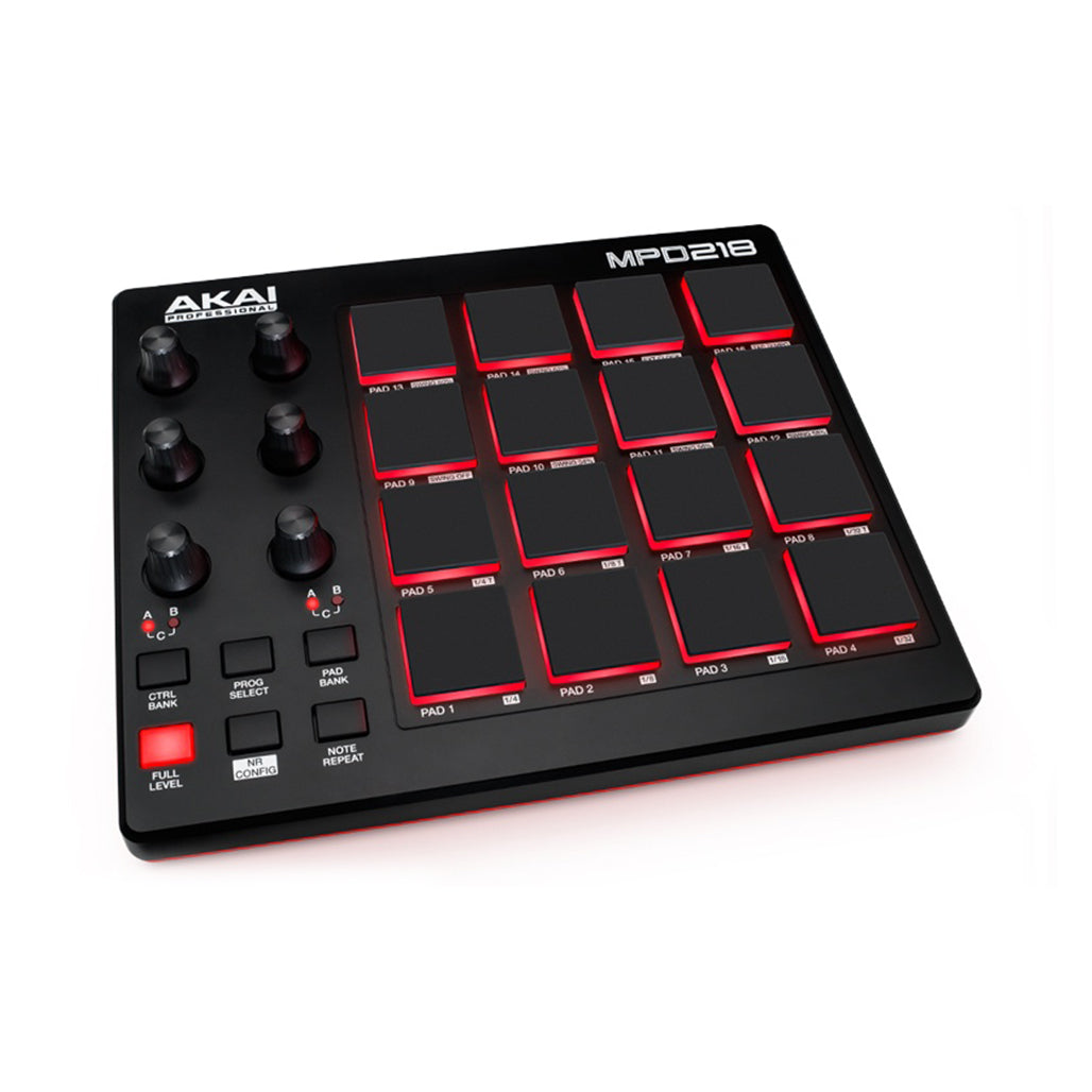 A Photo Of AKAI MPD218 - USB MIDI Pad Controller – 16 Backlit MPC Pads, DAW Integration, Software Suite Included