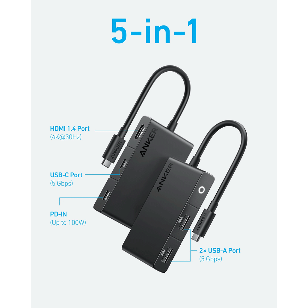 A Photo Of Anker 332 - USB-C Hub (5-in-1, 4K HDMI)