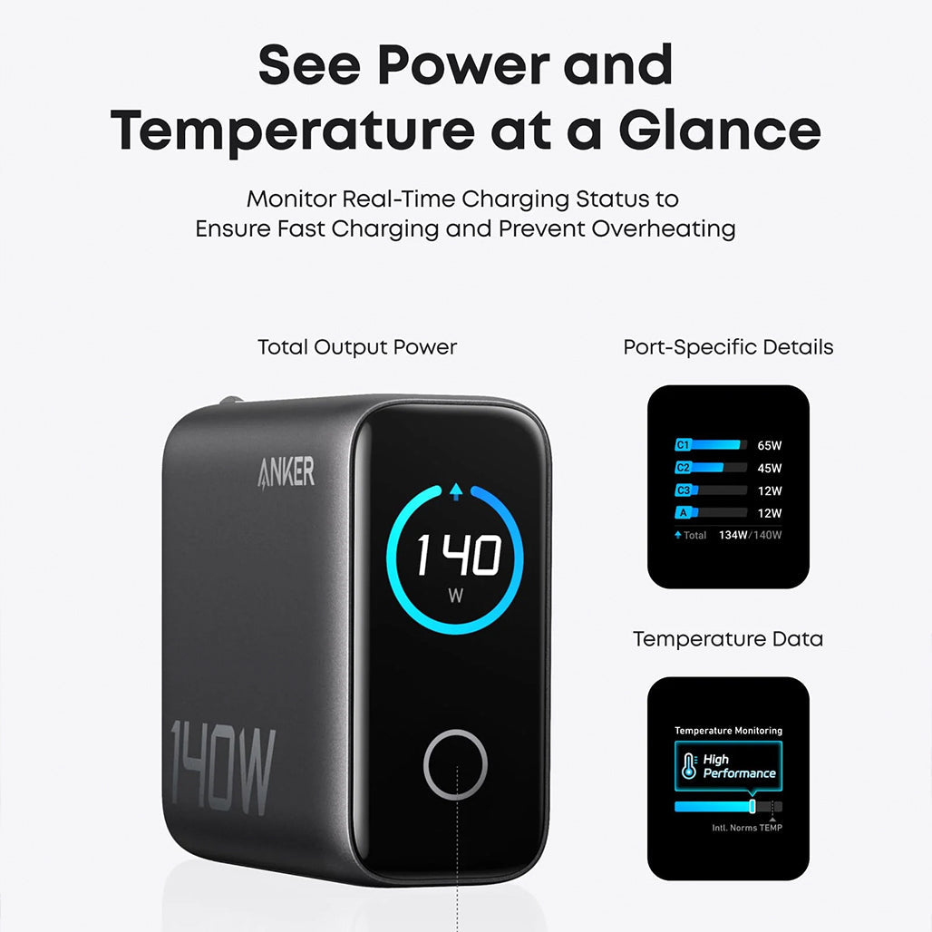 A Photo Of Anker Laptop Charger (140W, 4-Port, PD 3.1) with USB-C Cable