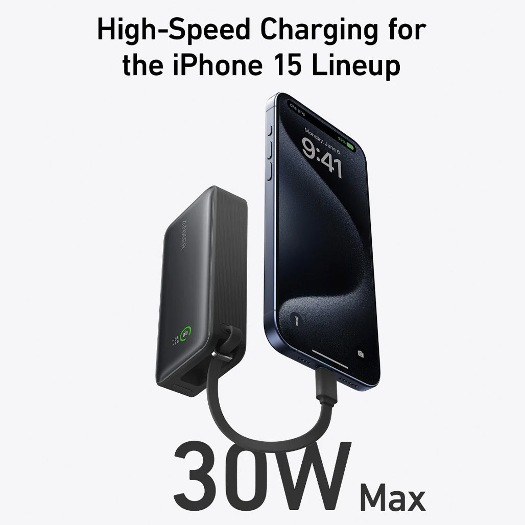 A Photo Of Anker Nano Power Bank with Built-In USB-C Cable (30W, 10,000mAh) – Fast Charging for Phones, Tablets, and Laptops