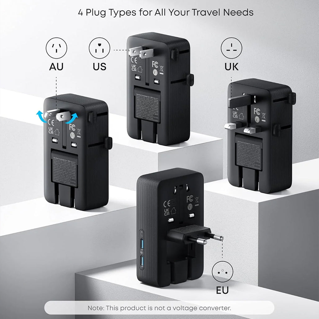 A Photo Of Anker Nano 5-in-1 Universal Travel Adapter – 20W USB-C Fast Charger, Compact Multi-Port Plug for US & EU Outlets