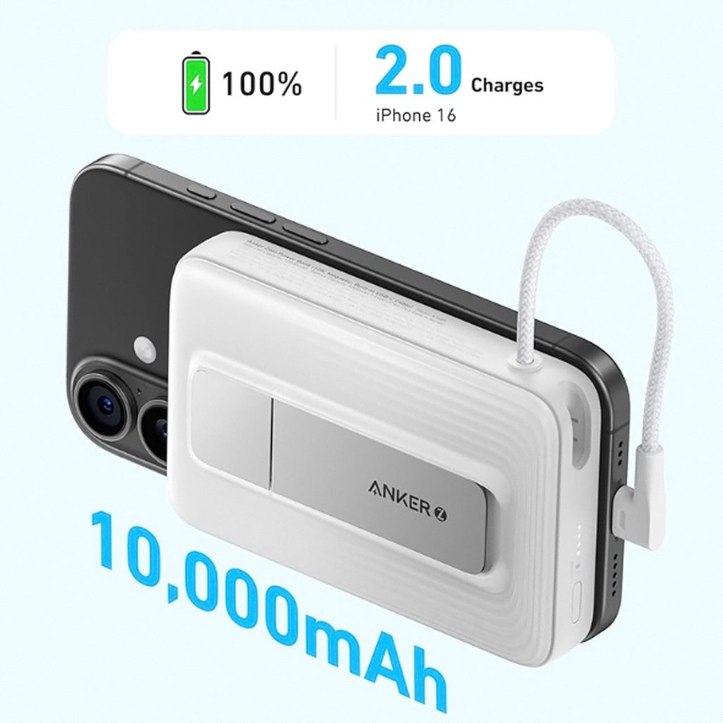 A Photo Of Anker Zolo 10000mAh 30W Magnetic Power Bank with Built-In USB-C Cable – Fast Charging & Wireless Convenience (Model A1685)