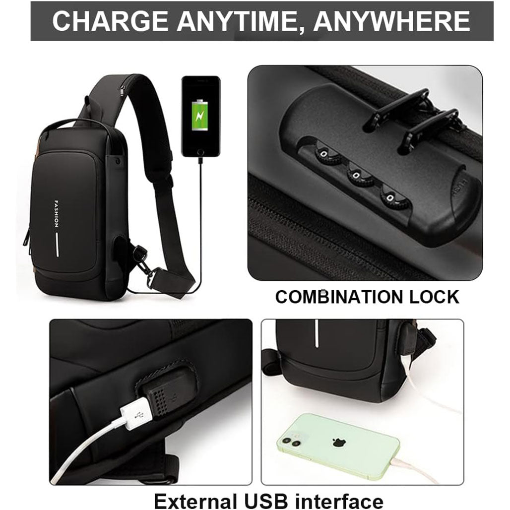 A Photo Of Dwenles Anti-Theft Crossbody Sling Bag: Waterproof Chest Daypack with USB Charging