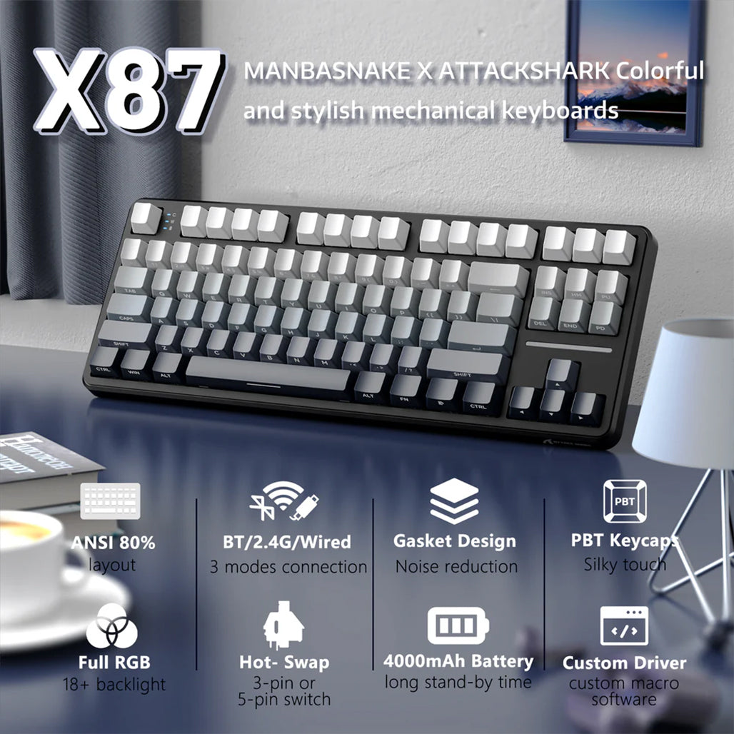 A Photo Of Attack Shark X87 Tri-Mode Gasket Mechanical Keyboard