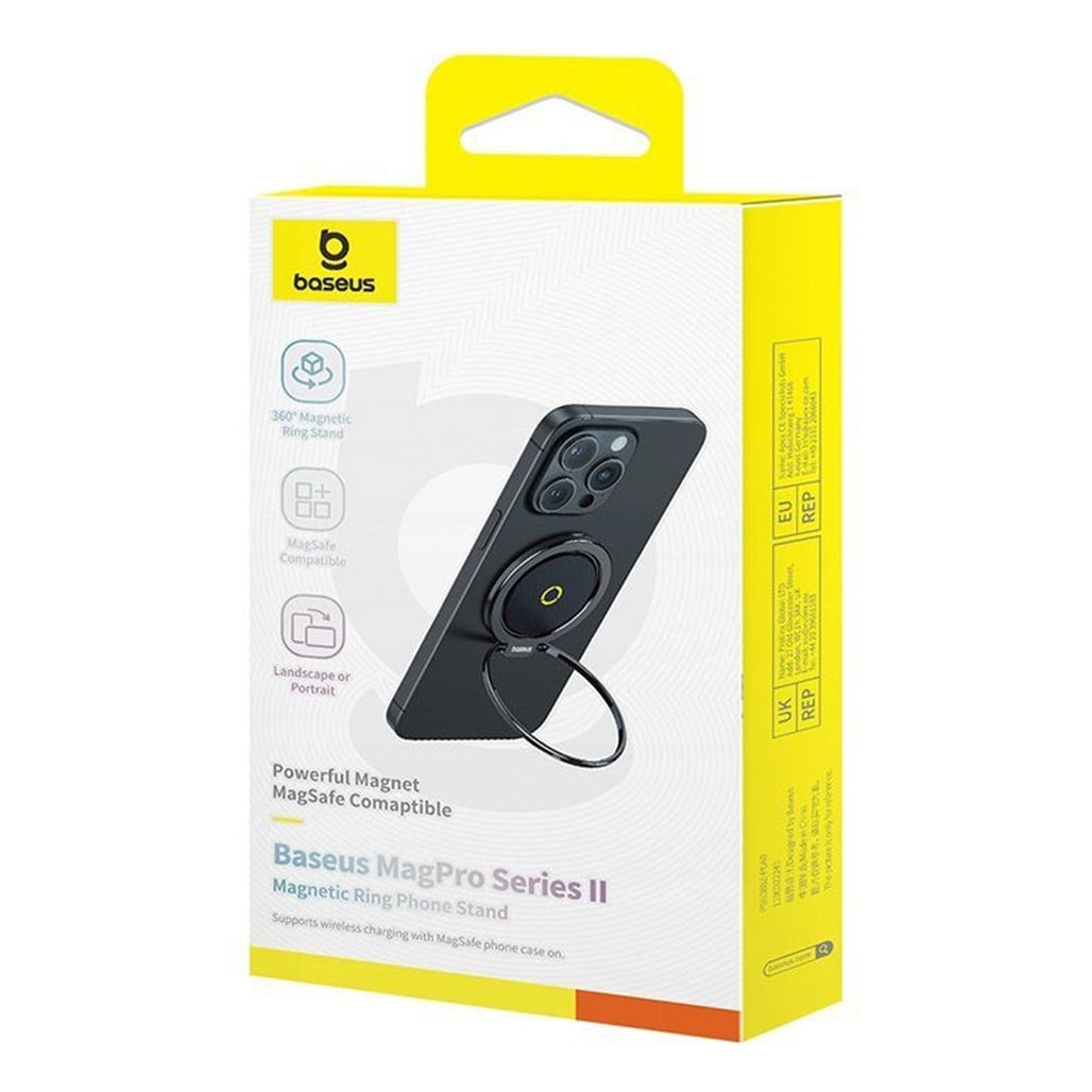 A Photo Of Baseus MagPro Series II Magnetic Ring Phone Holder, Black – Strong Magnetic Grip & 360° Rotation for Versatile Use