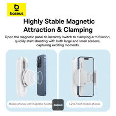 A Photo Of Baseus TechShot Dual-Support Magnetic & Clamping Selfie Stick Tripod with Bluetooth Remote, 360° Rotation, Foldable, Extendable - White