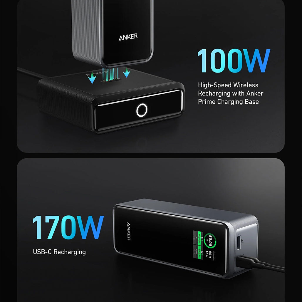 A Photo Of Anker Prime 27,650mAh 250W Power Bank with 100W Charging Base – Ultra-Fast PD 3.1 Portable Charger for Laptops, Phones & More