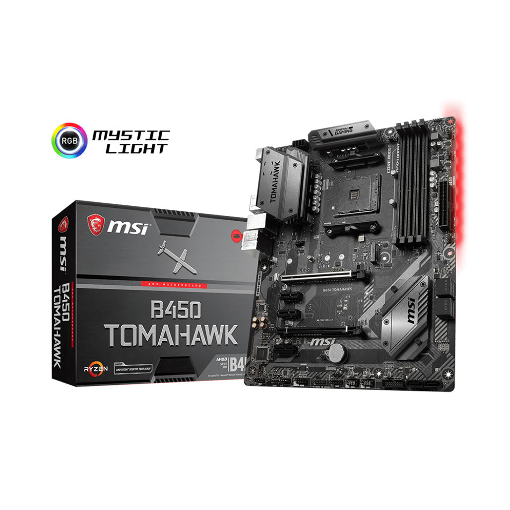 A Photo Of MSI B450 Tomahawk Motherboard - 911-7C02-004 | Advanced Connectivity and High Performance