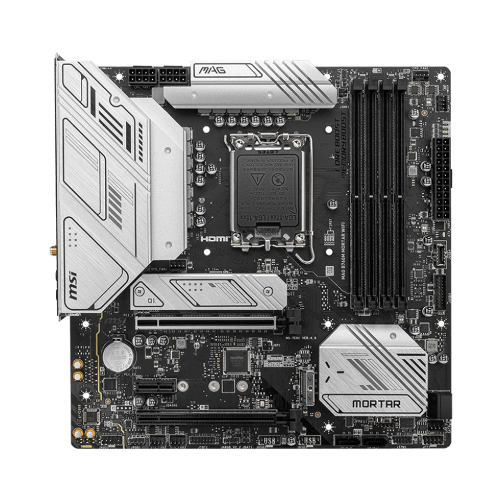 A Photo Of MSI MAG B760M Mortar WiFi Motherboard - Model 911-7E01-039 | High-Performance mATX with DDR5 and PCIe 5.0