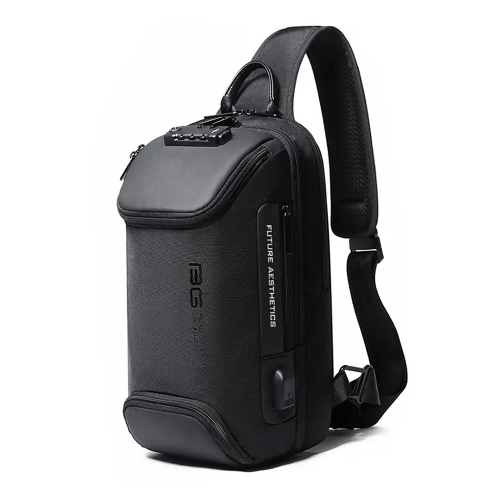 A Photo Of BANGE BG-7082 Anti-theft TSA Lock Crossbody Bag Waterproof Chest Pack with External USB Port - Black