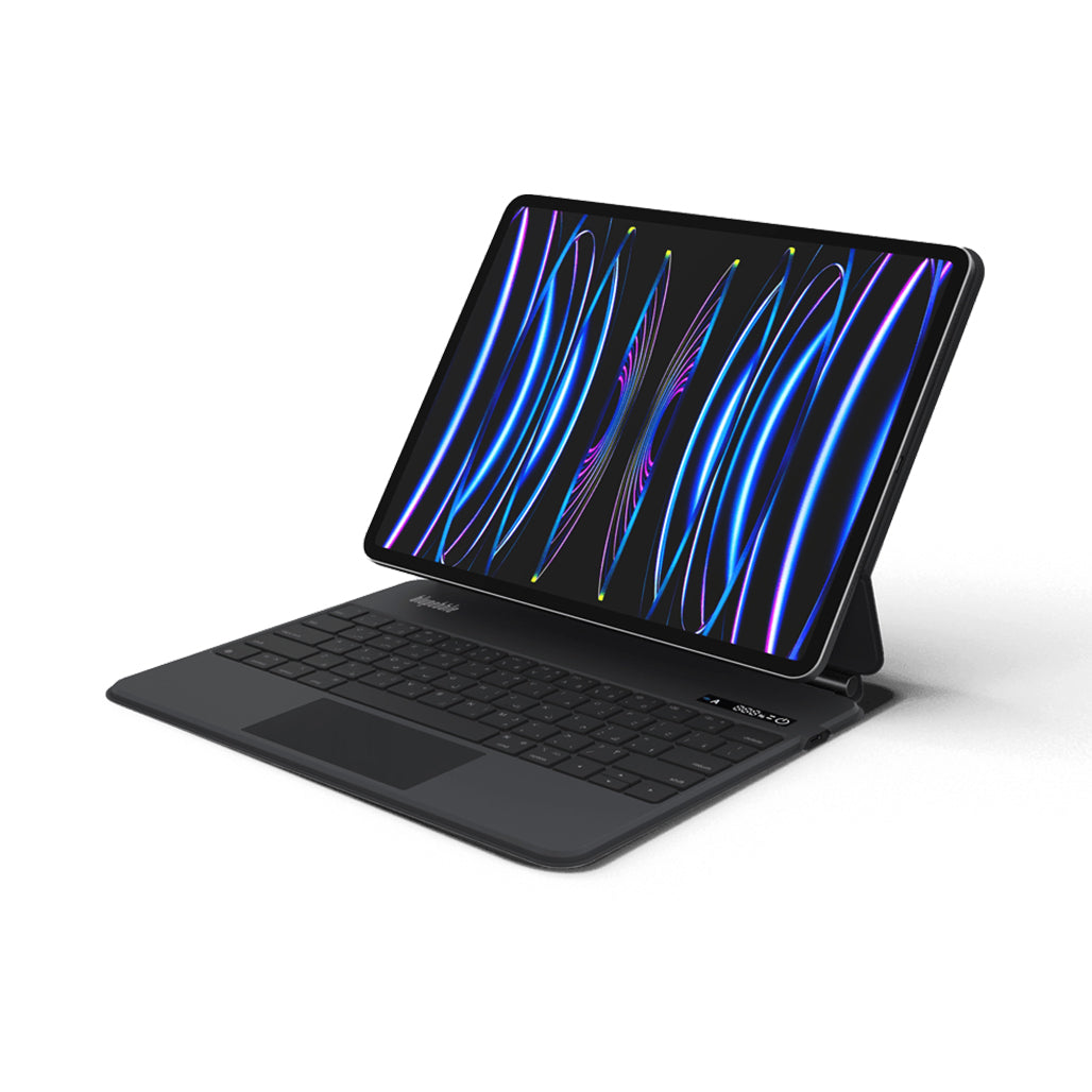 A Photo Of Blupebble Magic Folio Keyboard Case with Trackpad for iPad Air/Pro 10.9″ / 11″ – Bilingual English & Arabic, Bluetooth, USB-C Charging