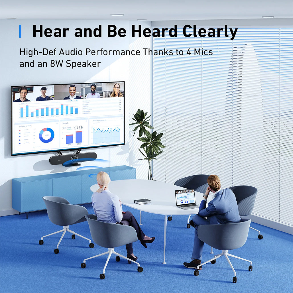A Photo Of Anker BR300 USB Video Conference Bar – 4K Ultra HD, AI-Powered Speaker Tracking, and Noise-Canceling Audio for Business Meetings