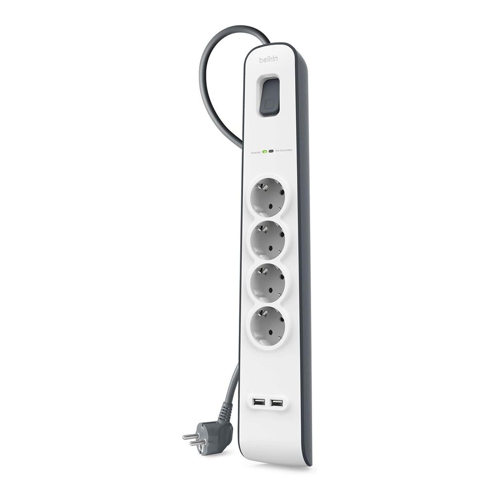 A Photo Of Belkin BSV401Vf2M 4-Outlet Surge Protector with 2.4A USB Charging Ports - Heavy Duty, 525 Joules, 2-Meter Cord