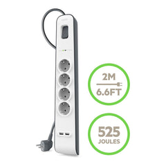 A Photo Of Belkin BSV401Vf2M 4-Outlet Surge Protector with 2.4A USB Charging Ports - Heavy Duty, 525 Joules, 2-Meter Cord