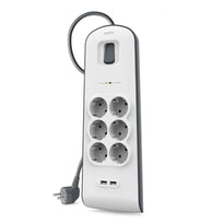 Belkin BSV604Vf2M 6-Outlet Surge Protector with 2.4A USB Charging - 2M Cord, 650 Joules, 15,000A Spike Protection