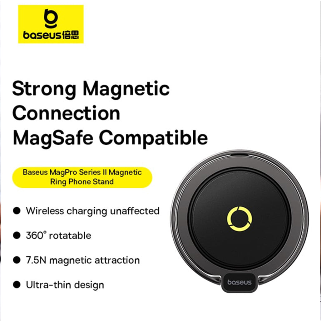 A Photo Of Baseus MagPro Series II Magnetic Ring Phone Holder, Black – Strong Magnetic Grip & 360° Rotation for Versatile Use