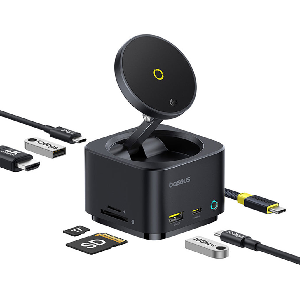 A Photo Of Baseus MagPro Series II 7-in-1 Hub – Magnetic Wireless Charging, 15W Qi2, 100W PD, 4K HDMI, Ultra-Fast 10Gbps Ports