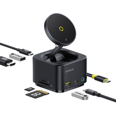 A Photo Of Baseus MagPro Series II 7-in-1 Hub – Magnetic Wireless Charging, 15W Qi2, 100W PD, 4K HDMI, Ultra-Fast 10Gbps Ports