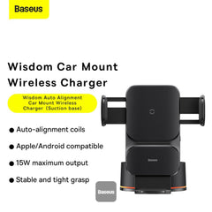 A Photo Of Baseus Qi 15W Wireless Car Charger and Phone Holder with Suction Cup – Fast Charging, Auto Alignment, and Universal Compatibility