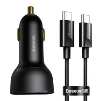 Baseus Superme PPS Dual Quick Car Charger with 1m USB-C to USB-C Cable – 100W Fast Charging with Digital Display