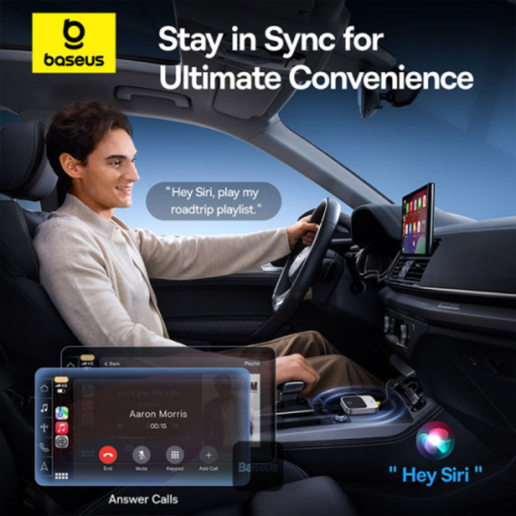 A Photo Of Baseus Prime Trip Safe Journey Wireless CarPlay Adapter for iPhone - Converts Wired CarPlay to Wireless, Dual-Screen