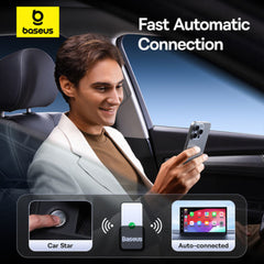 A Photo Of Baseus Prime Trip Safe Journey Wireless CarPlay Adapter for iPhone - Converts Wired CarPlay to Wireless, Dual-Screen