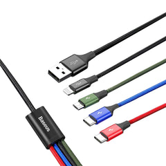 A Photo Of Baseus Fast 4in1 Cable For lightning + Type-C (2) Micro 3.5A 1.2M, CA1T4-B01