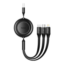 Baseus Bright Mirror 2 Series Retractable 3-in-1 Fast Charging Data Cable | USB-A to Type-C, Lightning, Micro USB | 3.5A | 1.1M - Black