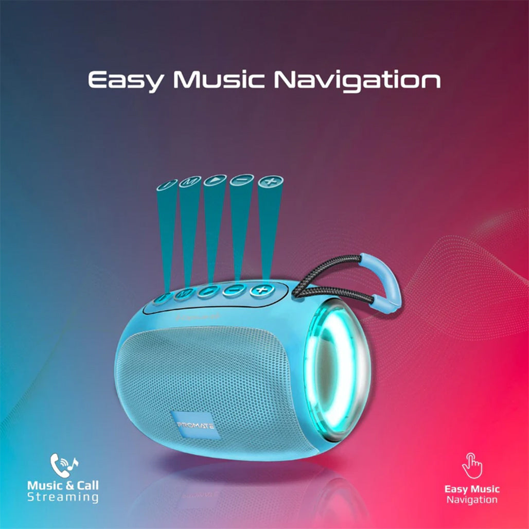 A Photo Of Promate Capsule-3 LumiFlux Wireless Speaker - Blue | 5W Bluetooth Speaker with RGB Lights