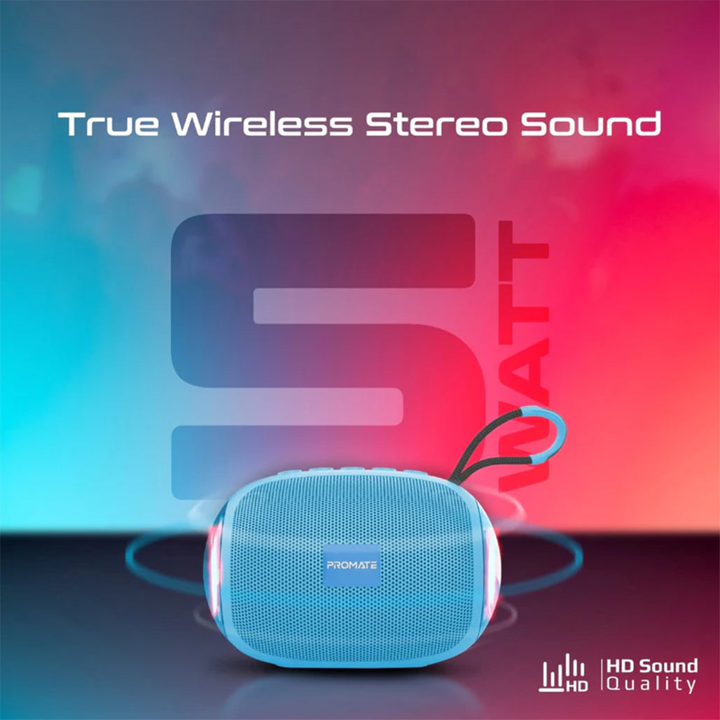 A Photo Of Promate Capsule-3 LumiFlux Wireless Speaker - Blue | 5W Bluetooth Speaker with RGB Lights