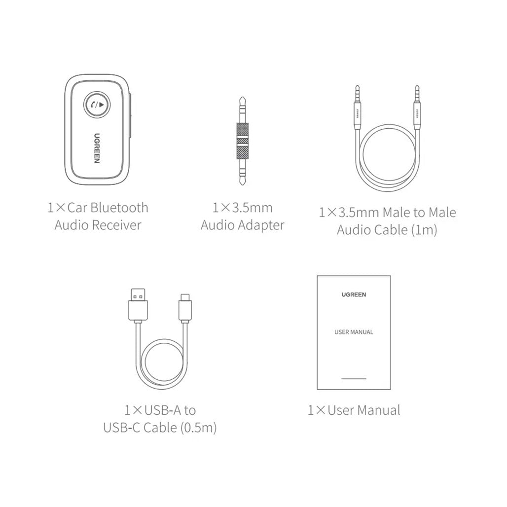 A Photo Of UGreen CM596 Car Bluetooth Audio Receiver – Bluetooth 5.1, USB-C Charging, 15 Hours Runtime