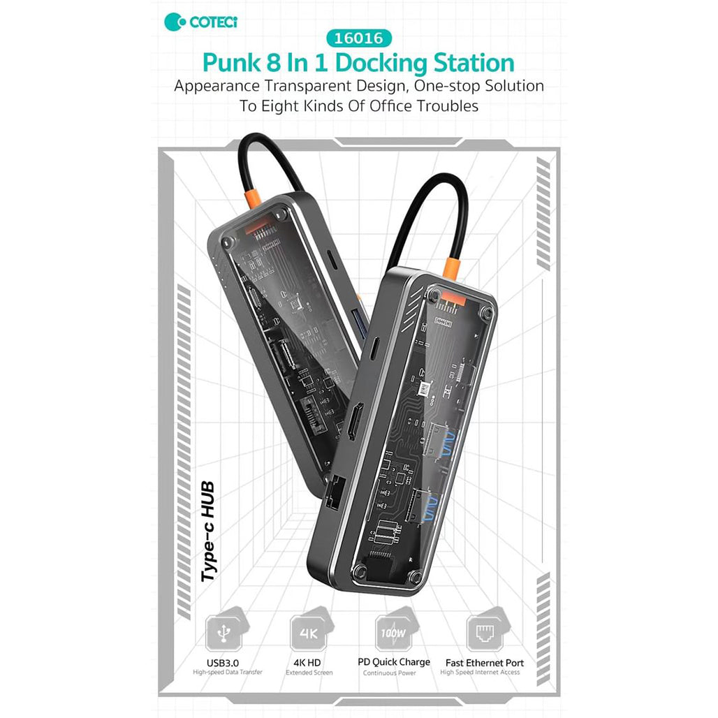 A Photo Of COTEetCI 8-in-1 Multifunctional Docking Station – USB 3.0, Type-C PD100W, HDMI 4K, and More